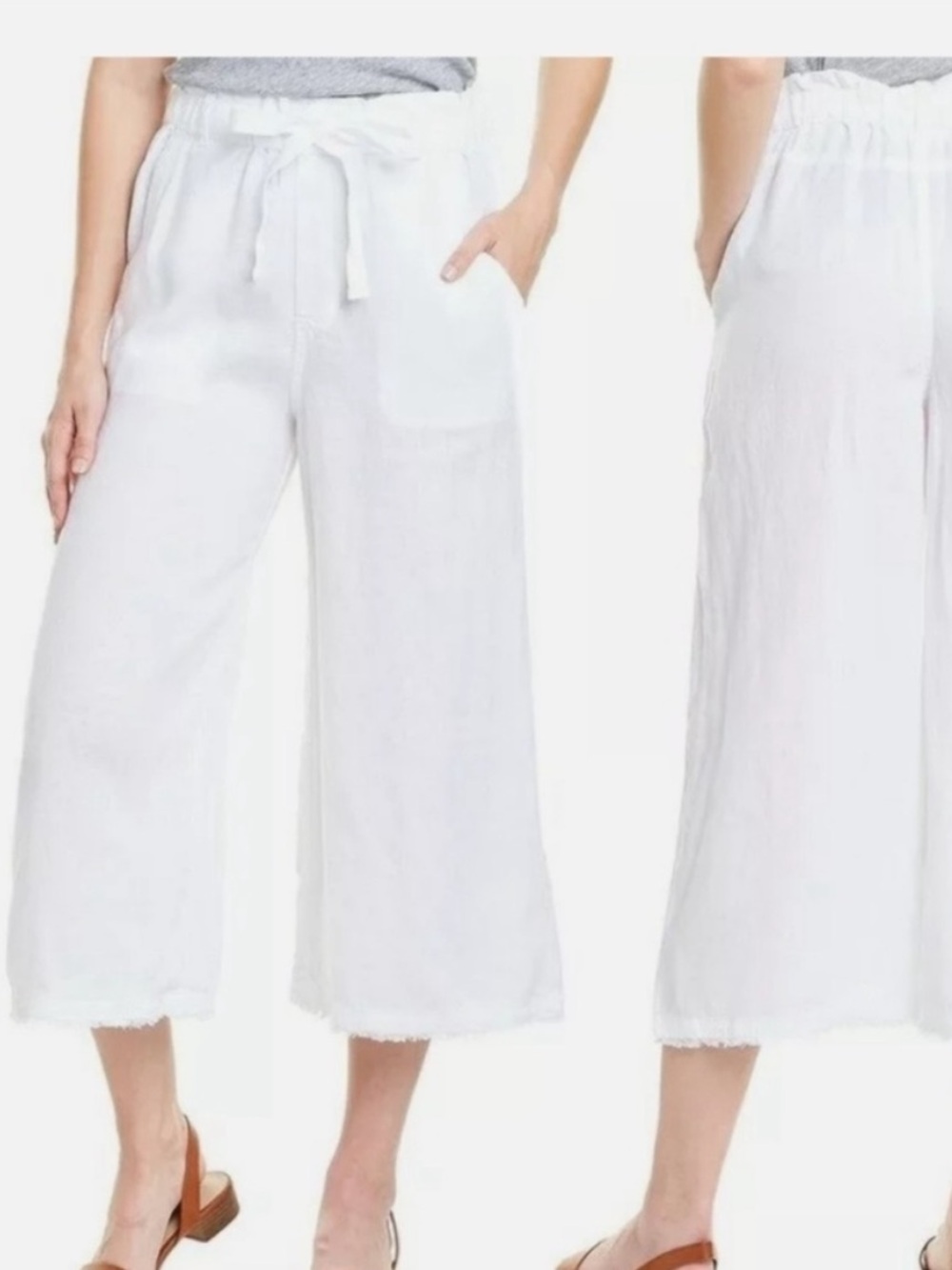 cloth & stone White Wide-Leg Cropped Drawstring Pants
